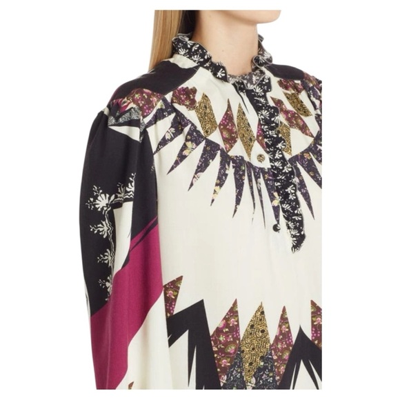 ETRO Gimmie Patchwork Boho Long Sleeve Wool & Silk Shift High-Low Mini Dress NEW - Picture 6 of 15
